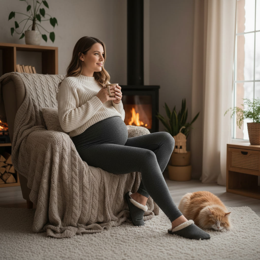 femme enceinte confortable en legging grossesse hiver