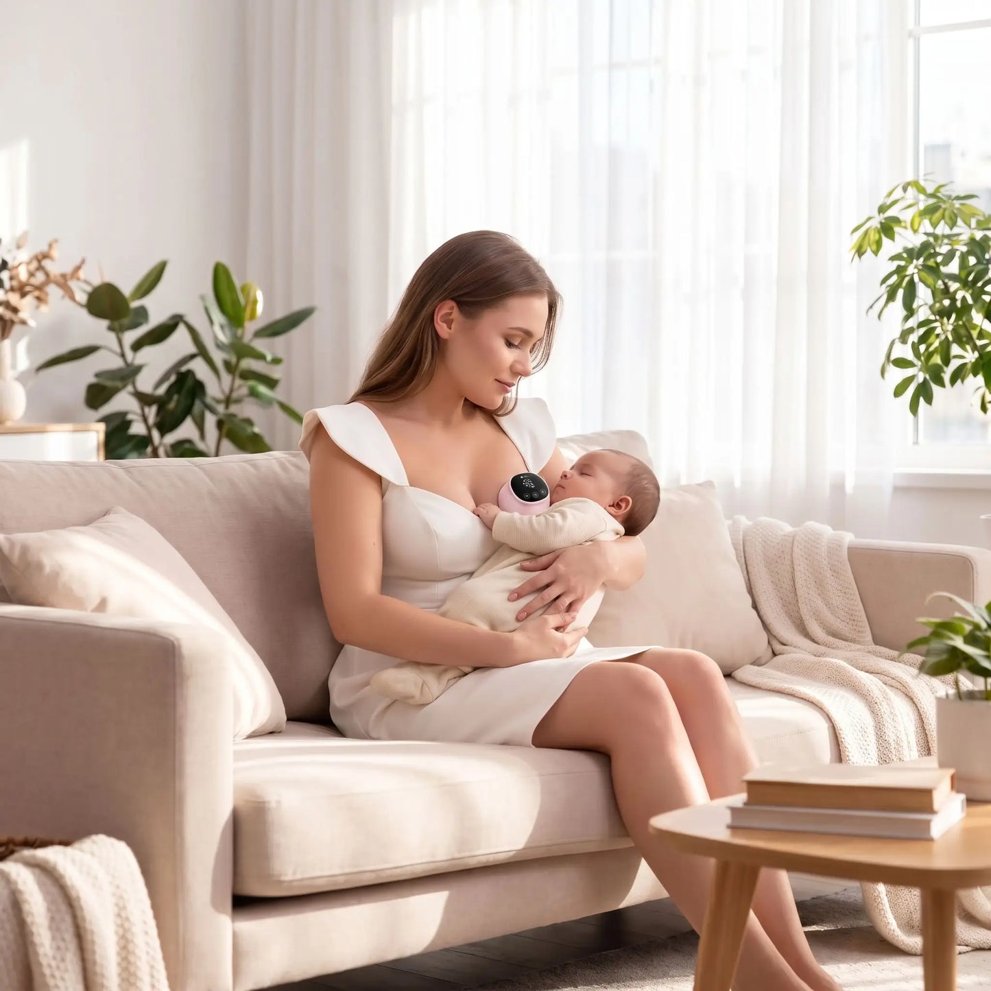 jeune mere salon canape bebe livre