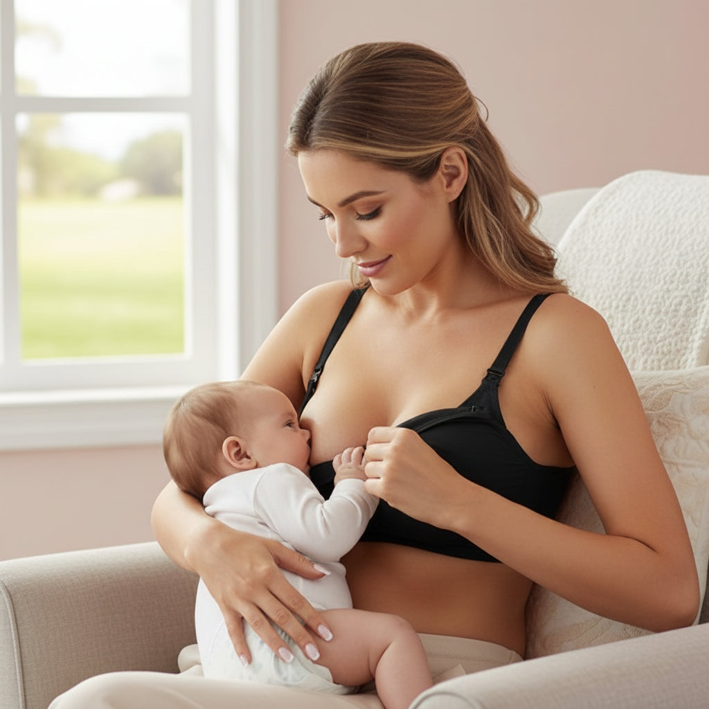femme allaite bebe porte soutiens gorge d'allaitement noir