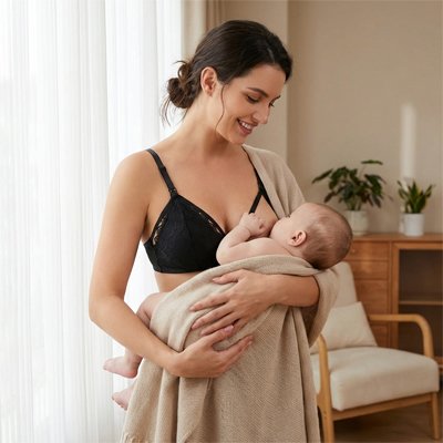 femme debut bebe portant soutien gorge d'allaitement 