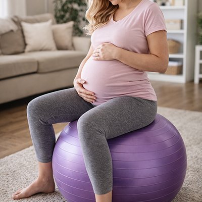 Femme enceinte assise ballon de grossesse​ 