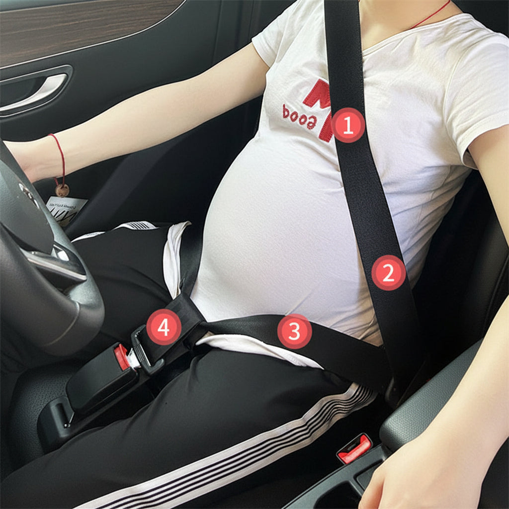 femme enceinte au volant portant ceintures grossesse