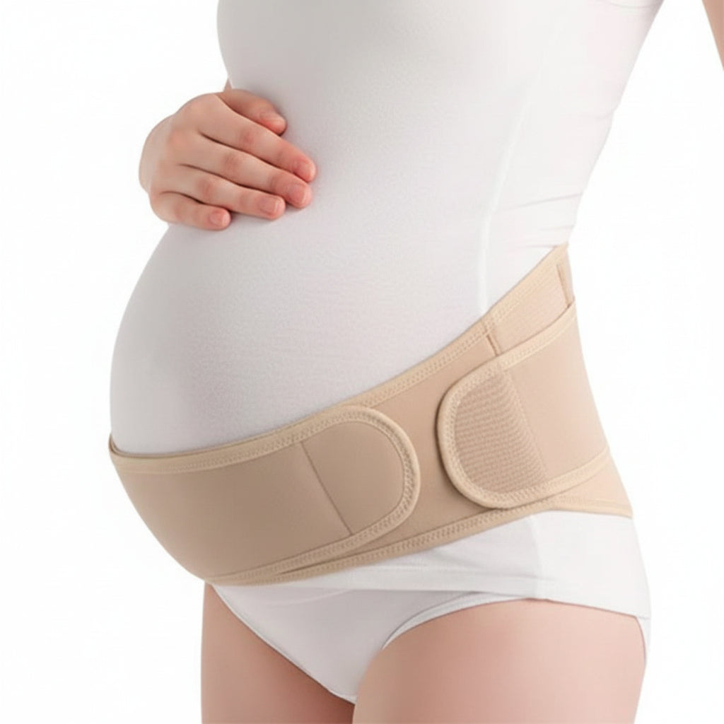 femme enceinte ceinture grossesse beige velclo adjustable