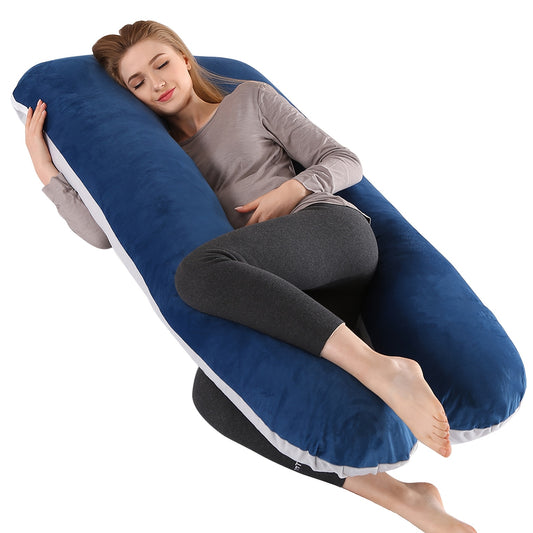 femme enceinte dort coussin de grossesse ergonomique bleu marine