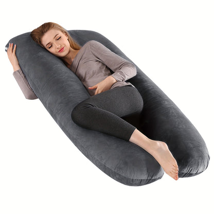 femme enceinte dort coussin de grossesse ergonomique gris