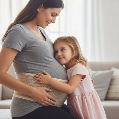 femme enceinte en train de caliner sa fille grossesse ceinture 
