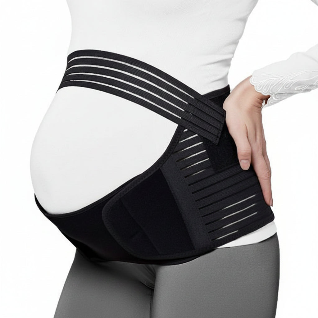 femme enceinte portant ceinture pour grossesse noire