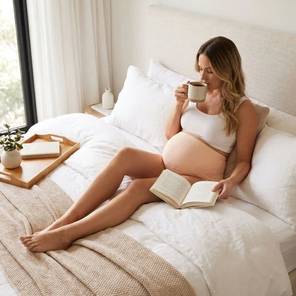 femme enceinte portant culotte grossesse coton dans lit