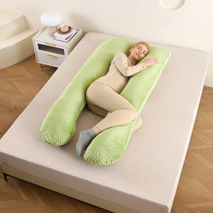 femme-enciente-dort-coussin-de-grossesse-pourdormir-forme-u-vert