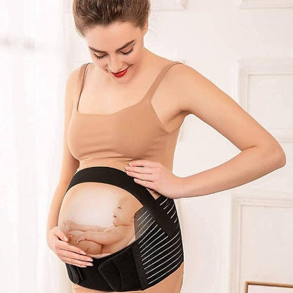 femme enceinte touchant bebe dans ventre portant ceinture de grossesse