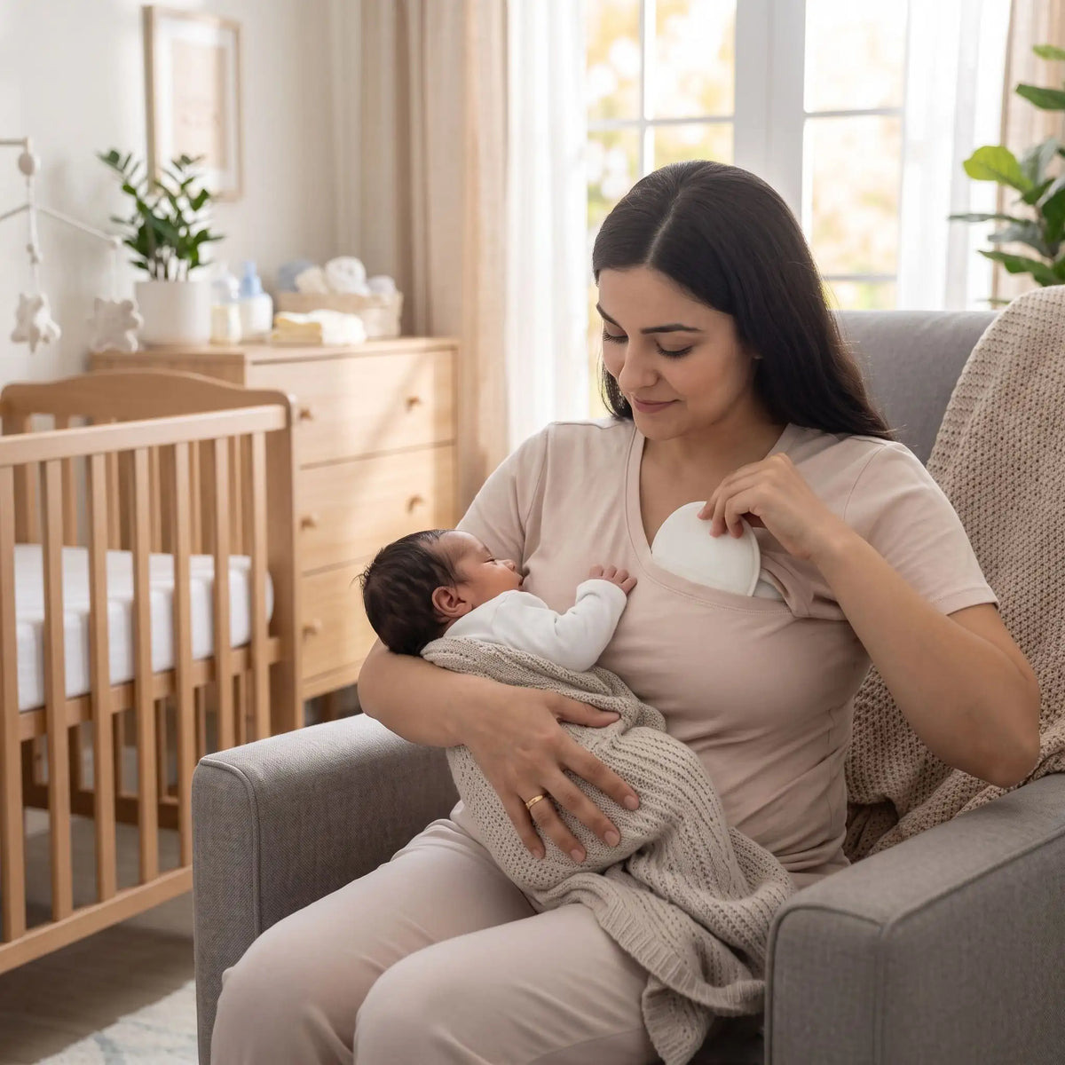 jeune maman bebe coussinet d'allaitement berceau