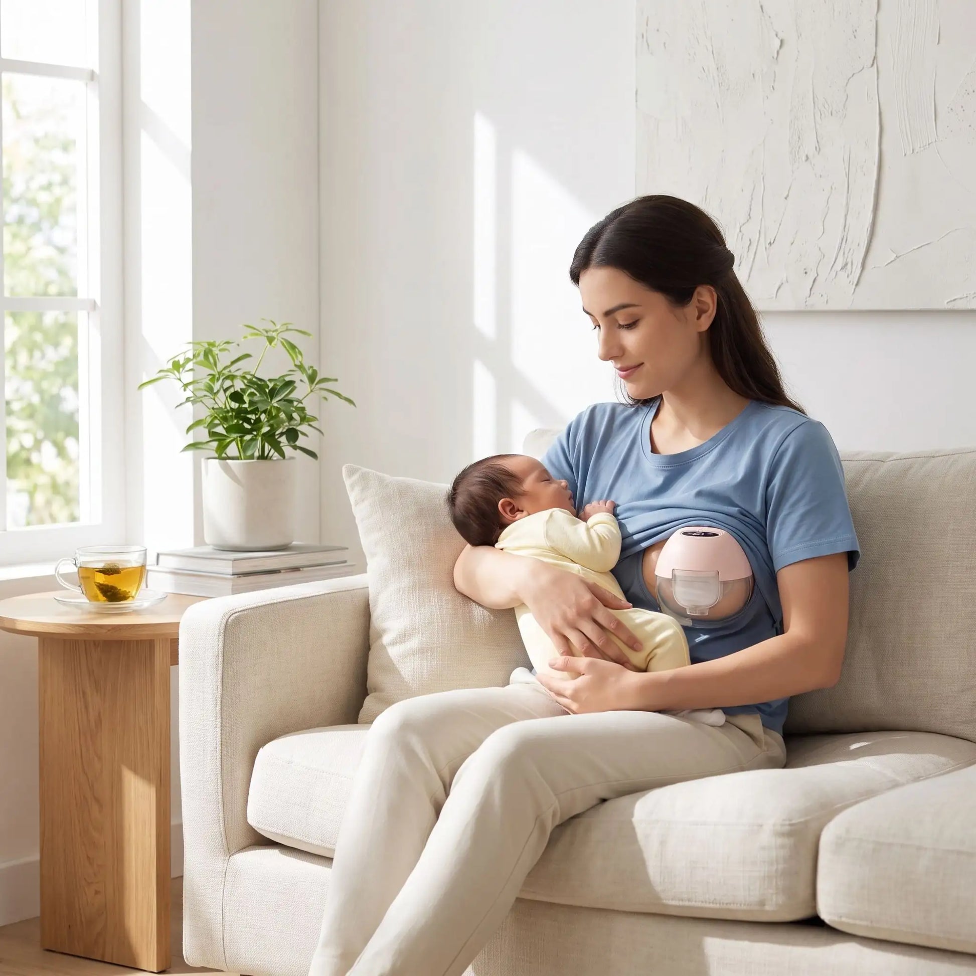 jeune maman bebe salon the tire lait electrique main libre