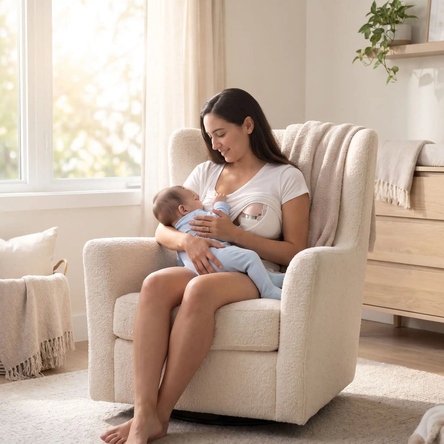 jeune maman bebe tete chambre tire lait electrique main libre