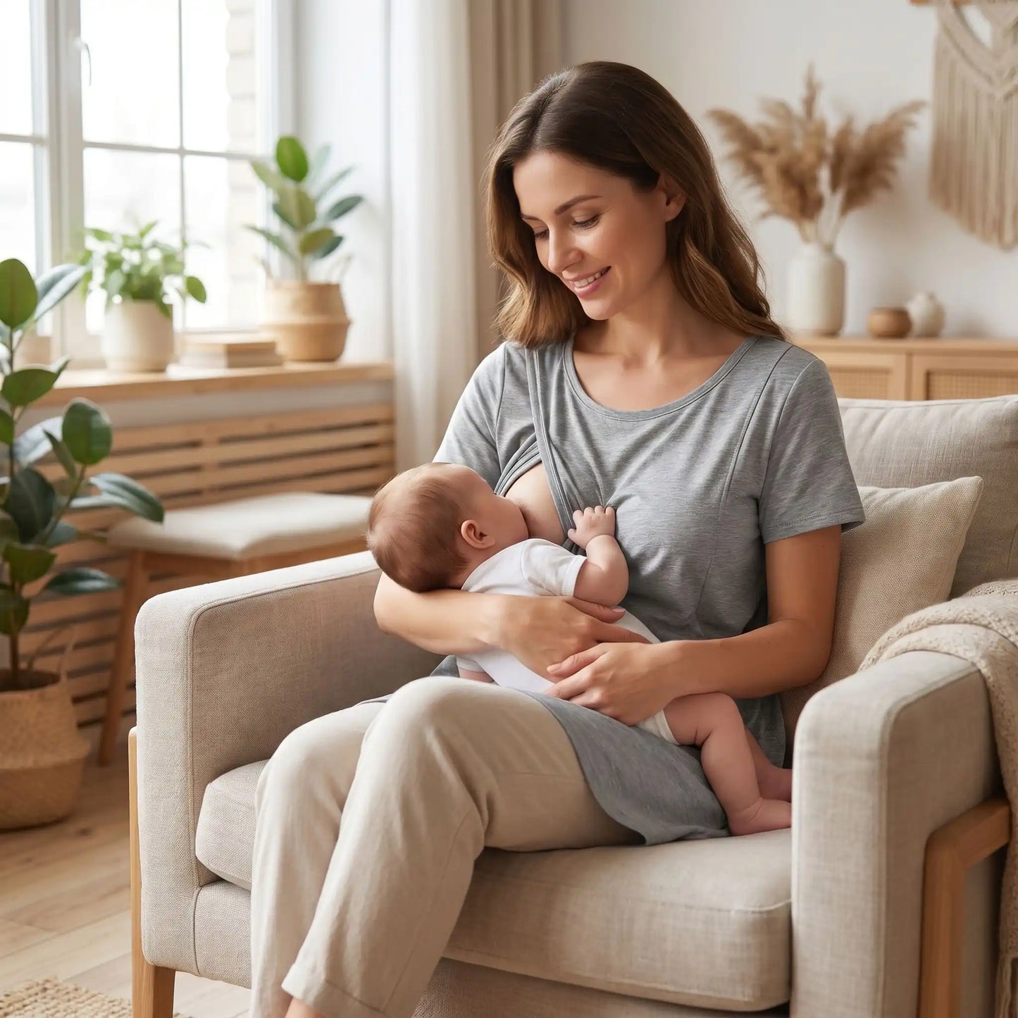 jeune maman bebe t-shirt allaitement gris 