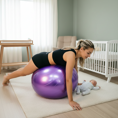 jeune maman sport recuperation ballon pour grossesse violet bebe dort