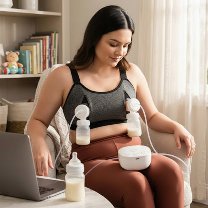 jeune maman tire-lait electrique ordinateur