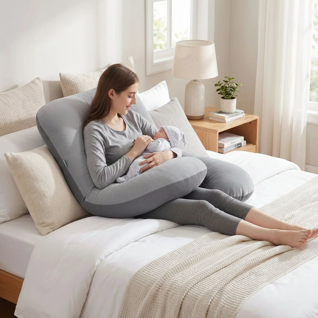 maman bebe coussin allaitement grossesse gris lit