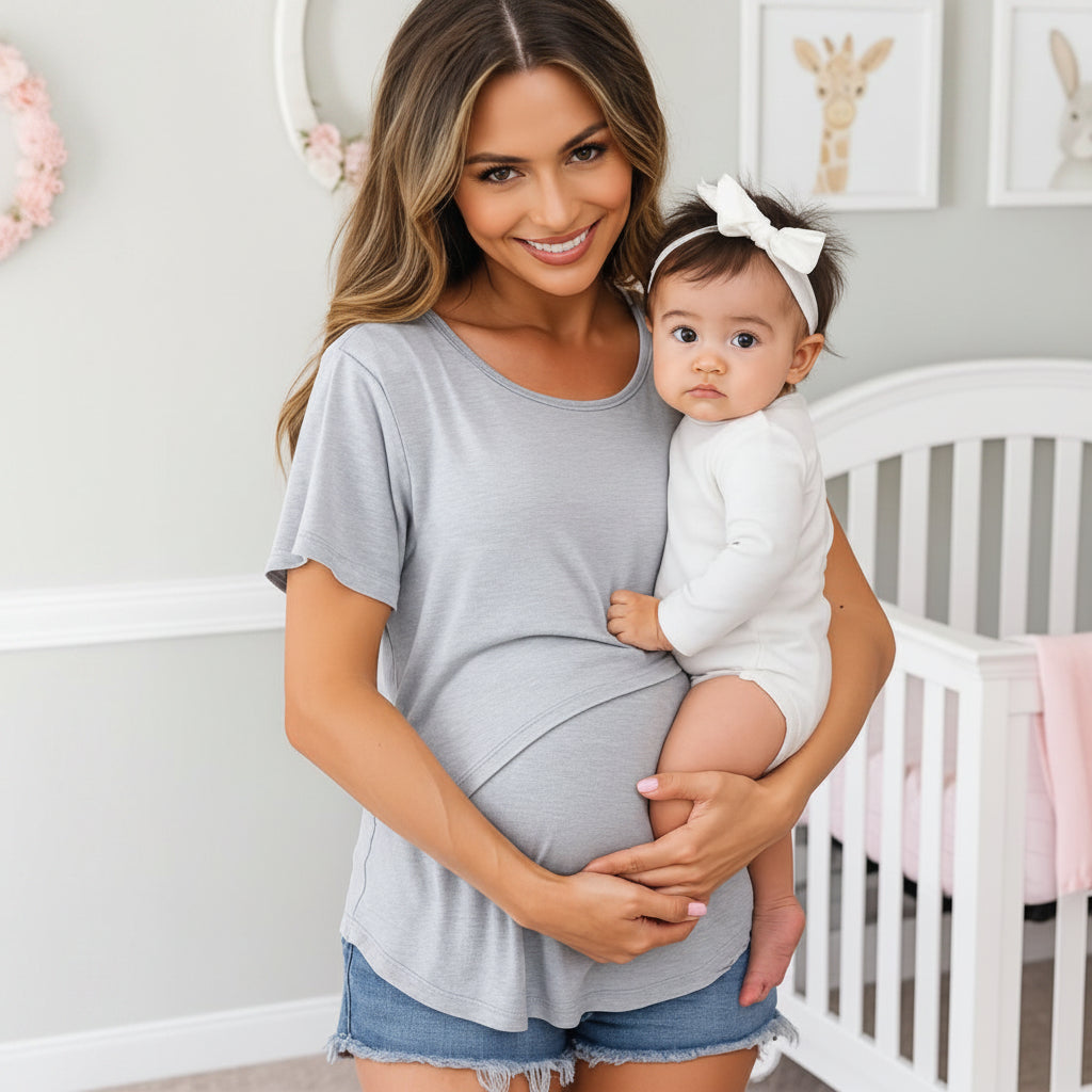 maman bebe fille t shirt pour allaiter blanc