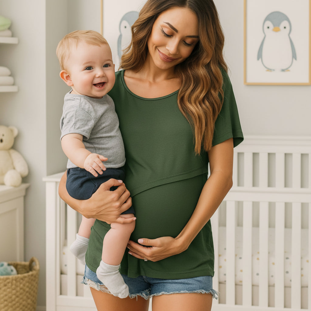 maman bebe sourit T shirt pour allaiter vert
