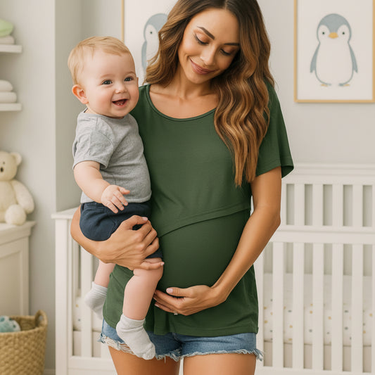 maman bebe sourit T shirt pour allaiter vert