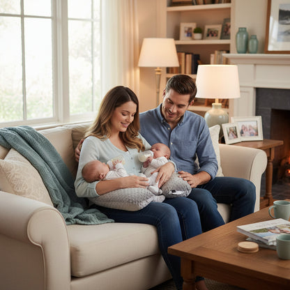maman canape mari a cote donne biberon bebes jumeaux coussin allaitement gris 