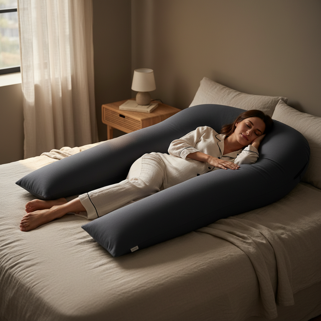 maman enceinte dort coussin de grossesse noir lit