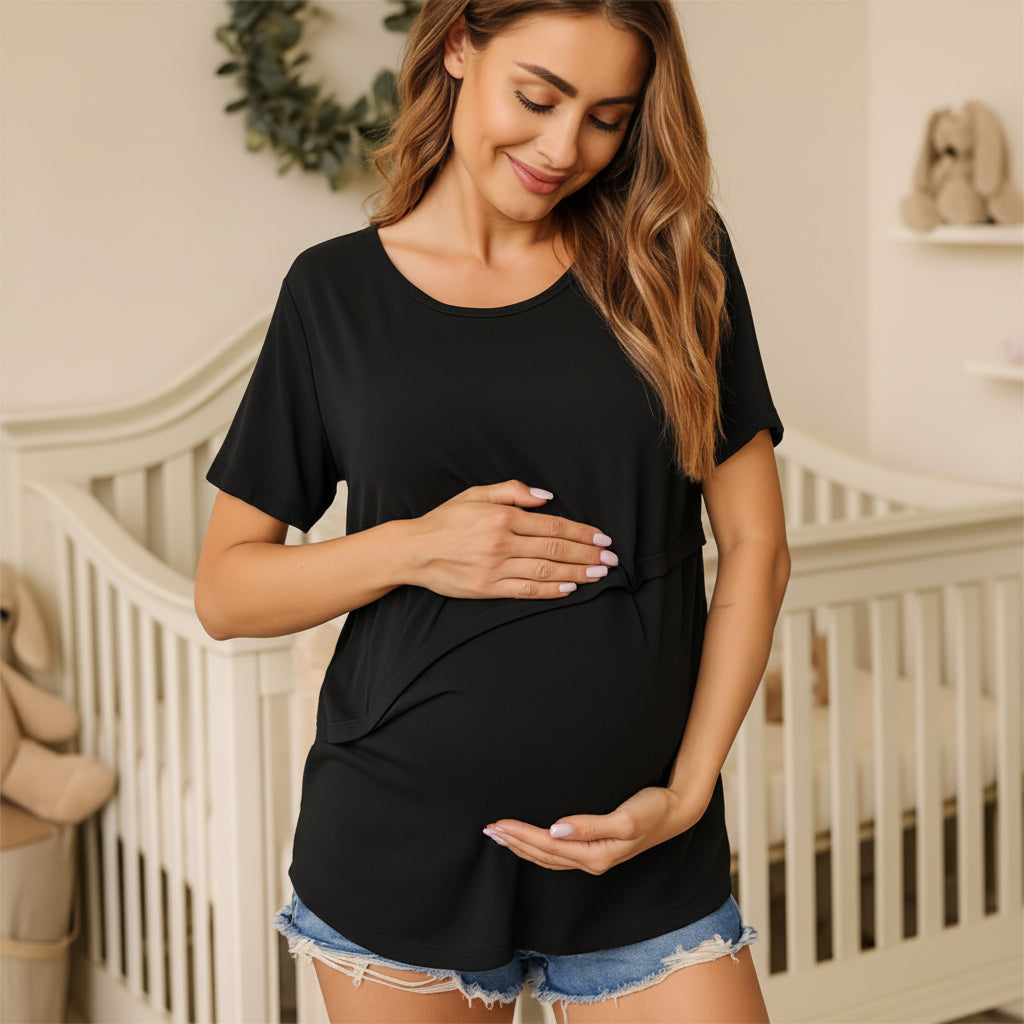 maman ventre enceinte T shirt pour allaiter noir