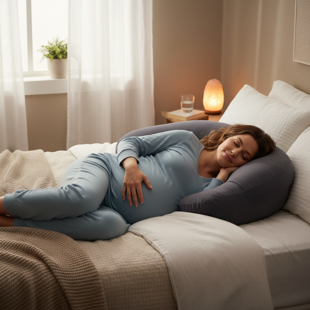 mere enceinte dormant coussin de grossesse noir main ventre