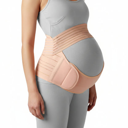 mere enceinte portant ceinture pour grossesse beige 